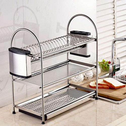 3 Layer Kitchen Dish Rack - Stainless Steel. Magnet Free